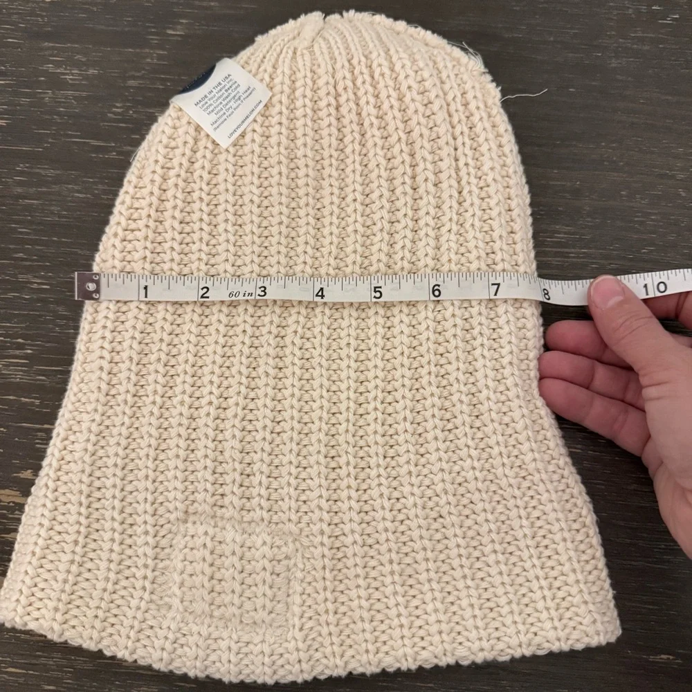 Love Your Melon Slouch Cream Knit Beanie with Leather Patch Women